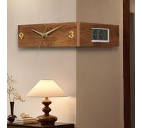 APMOE Orologio da Parete ad Angolo Bifacciale con Digitale LCD Datario e Termometro, Orologio da Muro Orologio da Parete Silenzioso Vintage con Lancette in Alluminio per Cucina Soggiorno
