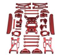 APMXQWIL Compatibile con MJX 1/10 10208 RC Pezzi Auto Metallo Anteriore Posteriore per Braccio Oscillante Coppa di Sterzo Hub Carrier Link Rod Shock Tower Set Parti per Auto RC(Red)