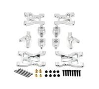 APMXQWIL Compatibile con WLtoys 104072 1/10 RC Auto Parti di Aggiornamento Accessori Anteriore E Posteriore in Metallo per Bracci Oscillanti Tirante Set Tazza Sterzo Parti per Auto RC(Silver)