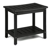 Apolimi Panca da doccia in HDPE, sgabello da spa a 2 ripiani con ripiano portaoggetti, design impermeabile e antiscivolo, nero, grande (54,9 x 35,6 x 46 cm)