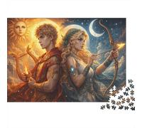 Apollo e Artemis Puzzle in Legno 1000 Pezzi Adulti E Ragazzi,Legno,dai 14 Anni Mitologia Greca,Sfida Impossibile,Gioco Educativo,Decorazione Casa,Idea Regalo,Antistress (75x50cm)
