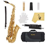 Apollo Sassofono contralto in laccato oro con cuscinetti in pelle, completo di custodia e accessori (Studente