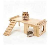 APOMNG Piattaforma per criceti in Legno Resistente e spaziosa con rifugio e Scala per arrampicarsi, in Legno di Pino Naturale, Area Gioco Elevata e di Riposo sicura per Piccoli Animali
