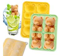 APOMOONS 2 Pezzi Stampi Ghiaccio Silicone con Coperchio, 4 Scomparti Orso 3D Stampo Ghiaccio, Riutilizzabile Ice Cube per Cocktail Whisky Succo di Frutta Caffè Latte, Giallo, Verde