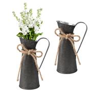APOMOONS 2 vasi per fiori, caraffa per latte in metallo, stile rustico e decorazione retrò, shabby chic, vintage, in ferro, per nozze, giardino e tavolo