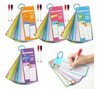 APOMOONS 4 Libri Schede di Matematica con 8 Penne Cancellabili, Cancellabile Schede Flash per la Matematica, Schede Matematiche per Imparare L'addizione Sottrazione Moltiplicazione e Divisione