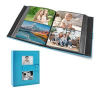 APOMOONS Album fotografico 10 x 15 cm, 200 foto, album fotografico da inserire con finestra frontale, album fotografico per opere d'arte o cartoline, famiglia, matrimonio, bambini, foto (copertura blu