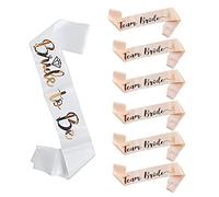 APOMOONS Jga Bride - Set di fasce per addio al nubilato, 1 White Bride to Be e 6 Team Bride Sash con rosa lucida per addio al celibato, per feste di addio al celibato, festa di addio al nubilato