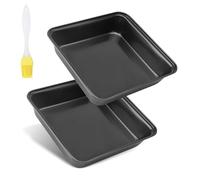 APOMOONS Set di 2 Pirottini Quadrati in Acciaio Inox con Rivestimento Antiaderente, Ideali per Torte, Brownie, Lasagne con Pennello A Olio Giallo, 22 * 22 * 5,5 cm Nero