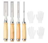 APOMOONS Set di 4 Scalpelli per Legno 6, 12, 18, 24mm Scalpelli per Legno Professionale per La Lavorazione Del Legno Fai Da Te con 2 Paia di Guanti E Borsa per Il Trasporto