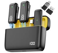 APOMOV Microfoni lavalier wireless 3 in 1 aggiornati con custodia di ricarica per iPhone e USB C Android e laptop, microfono da bavero con cancellazione del rumore, mini microfono senza fili per