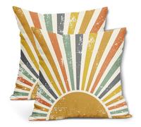 aportt Set di 2 federe per cuscini con sole e alba, 50 x 50 cm, colore giallo senape, tramonto, bohémien, decorative, colorate, arcobaleno, bohémien, retrò, decorazione per la casa, divano, veranda,