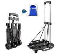 APOXCON - Carrello pieghevole, espandibile e leggero, con 2 ruote, corda elastica e borsa portaoggetti, in alluminio, pieghevole, per viaggi, shopping, traslochi e ufficio