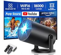 [App Integrata & 2026 Upgraded] Mini Proiettore 4K Supporta 18000 lumen, AKIYO O2 Proiettore Portatile WiFi 6 BT 5.4, Auto Keystone, Ruotabile 180°, Dual Control Compatibile con HDMI/Phone/Laptop