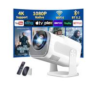 【App integrata & 2026 Upgraded】Proiettore 1080P 4K con WiFi 6 Bluetooth 5.2 Mini Proiettore Portatile Supporta Rotativo a 270°Auto Keystone Projector TV Stick/USB/HDMI/PC con Cavo HDMI & Mouse,Bianco