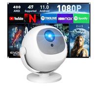 [App integrata e messa a fuoco automatica] Proiettore intelligente, mini proiettore portatile con supporto 4K con rotazione a 360°, 12000 lumen, WiFi e Bluetooth, display LCD, proiettore a soffitto