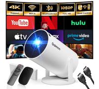 [App integrata] Mini Proiettore 1080P 2024 Upgraded Proiettore Portatile Dual Control con Mouse Android TV Auto Keystone WiFi 6 BT5.2 180° Rotatable HDMI/TV Stick/USB/PS5/Laptop, con Cavo HDMI & Mouse