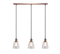 Apparecchio di Illuminazione a Sospensione per Isola Cucina a 3 luci, plafoniera Industriale con Paralume in Vetro Trasparente Rustico, lampade a Sospensione Vintage E27 per Sala da Pranzo Ristorante