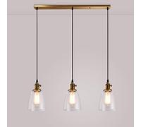 Apparecchio di Illuminazione a Sospensione per Isola Cucina a 3 luci, plafoniera Industriale con Paralume in Vetro Trasparente Rustico, lampade a Sospensione Vintage E27 per Sala da Pranzo Ristorante