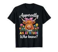 Apparently I Have an Attitude Who Knew Funny Cow Bow Flowers Maglietta