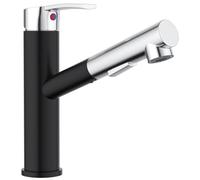 APPASO Rubinetto da cucina, rubinetto da cucina ad alta pressione con doccetta estraibile e 2 tipi di getto, nero e cromato, girevole a 360°, nero opaco