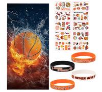 APPCRFM Asciugamano da Basket, Telo da Spiaggia Dei Basket, 10 Tatuaggi adesivi 4 Braccialetti Silicone Basketball Braccialetto, Adatto per l'Uso in Spiaggia in Piscina e in Vacanza - 160 * 80CM