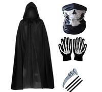 APPCRFM Costume da Morte Nera,Costume di Halloween,Set Costumes da Morte Nera,Costumes da Terrorismo per Halloween,Include Mantello,Scettro della Morte,Maschera e Guanti (4 Pezzi)