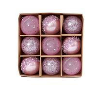 Appello estetico con un set di nove palline di Natale colorate da appendere orna