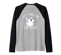 Appena Qui per i Ragazzi Halloween Ghost Booze Meme sul Retro Maglia con Maniche Raglan