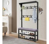 Appendiabiti 4 in 1 con panca per scarpe e 12 ganci, carico massimo 100 kg, elegante albero autoportante per ingresso, corridoio, soggiorno e camera da letto