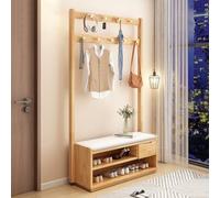 Appendiabiti 4 in 1 in legno massello con scarpiera da ingresso, corridoio, albero, 9 ganci, 2 cassetti portaoggetti, beige, perfetto per corridoio e camera da letto nization