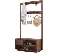 Appendiabiti 5 in 1 con panca portaoggetti, 8 ganci e cassetto, ideale per ingresso, dormitorio e appartamento, elegante design in legno