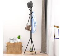 BAKAJI Appendiabiti a Piantana Nero Salvaspazio Modello Berlino, Attaccapanni da Terra con 6 Ganci e 1 Ripiani per Ingresso, Stand Appendi Abiti per Cappotti, Cappelli, Borse