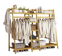 Appendiabiti a trapezio in bambù autoportante con asta per appendere elegante armadio aperto nizer per camera da letto e corridoio soluzioni di archiviazione