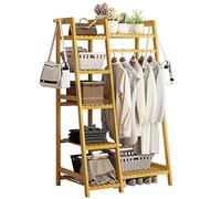 Appendiabiti a trapezio in bambù, autoportante, con asta per appenderlo, per riporre cappotti e vestiti, in camera da letto e corridoio