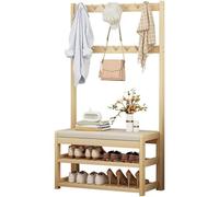 Appendiabiti ad albero con scarpiera e portaoggetti nizer 10 ganci 2 ripiani scarpiera panca appendiabiti in legno asta asta per camera da letto corridoio mobili da ufficio beige 70,1 cm