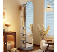 Appendiabiti Angolare Indipendente, Specchio Girevole A Figura Intera In Legno Massello Con Attaccapanni, Appendiabiti Angolare Con 3 Ripiani Portaoggetti E Ganci(D,50X40CM)