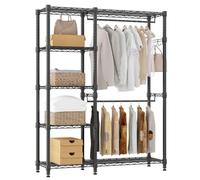 Appendiabiti Aperto con 5 Ripiani Appendiabiti Robusto con 2 Barre Appendiabiti Regolabili, Stabile Stand Appendiabiti con Ganci per Camera da Letto, Corridoio, Soggiorno, 114*44*195cm, Nero