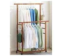 Appendiabiti arrotolabile in bambù con doppie guide e mensole, elegante organizer salvaspazio su ruote, per ingressi e camere da letto, soluzione moderna