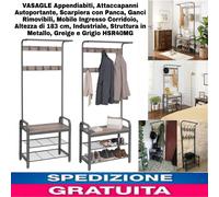 Appendiabiti,Attaccapanni Autoportante,Scarpiera con Panca,mobile Ingresso 183Cm