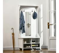 Appendiabiti Attaccapanni da Terra con Specchio Scarpiera 4 Ganci Legno 80x40x170cm Bianco Description:Questo versatile Mobile Homcom comprende un attaccapanni, una scarpiera e uno specchio. Ideale pe