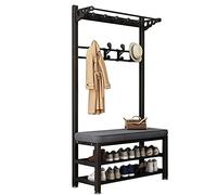 Appendiabiti autoportante 3 in 1 e panca per scarpe, elegante organizer da ingresso con 10 ganci, 2 ripiani per cappotti, scarpe e accessori, arredamento funzionale per la casa