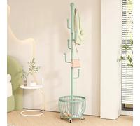 Appendiabiti autoportante a 6 ganci con cestino portaoggetti in acciaio al carbonio per camera da letto, corridoio, ingresso, ufficio, design elegante verde