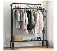 Appendiabiti autoportante con ruote, 2 binari regolabili e 1 mensola, 4 ganci, nero, per camera da letto, soggiorno, balcone, ufficio, 113 x 55 x 162 cm
