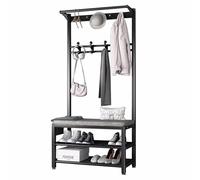 Appendiabiti autoportante in metallo, resistente, 4 in 1, scarpiera da corridoio con 4 ganci a doppia estremità, panca integrata in spugna ad alta densità, per camera da letto di famiglia