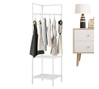 Appendiabiti autoportante in metallo, salvaspazio, ad angolo, per ingresso, lavanderia, camera da letto e soggiorno, organizer versatile con ripiano per scarpe