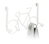 Relaxdays Attaccapanni da Porta, a Forma di Bicicletta, 5 Ganci Appendiabiti per Il Corridoio, Guardaroba, Bianco, Acciaio