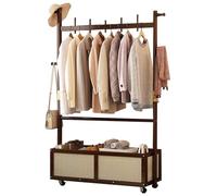 Appendiabiti con ganci e ruote, design a barra trasversale, resistente, carico massimo 100 kg, altezza regolabile 70-172 cm, elegante finitura in noce per corridoio e camera da letto