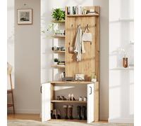 Appendiabiti con guardaroba, porta scarpe, corridoio con gancio appendiabiti, armadio per corridoio con 5 strati e armadietti, colore legno originale + bianco 75 x 33 x 180 cm