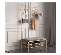 Appendiabiti Con Panca, Appendiabiti E Scarpiera, Panca D'Ingresso Con Appendiabiti E Portascarpe, Attaccapanni 3 In 1 Indipendente Con Panca Portaoggetti Con Ripiano E A,Gold-100*32*175cm